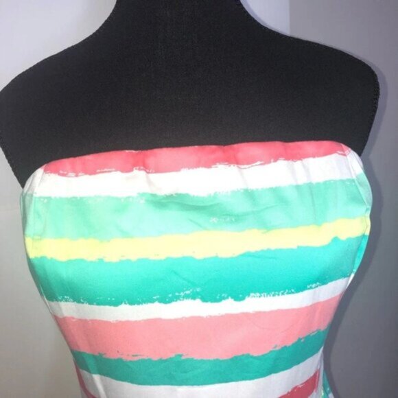 Vineyard Vines Strapless Dress 4 Stripes Pink Green White Back  Zipper Mini - Picture 5 of 16